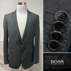 Hugo Boss Men’s 42L Gray Wool Slim Fit Huge6/Genius5 Blazer Jacket